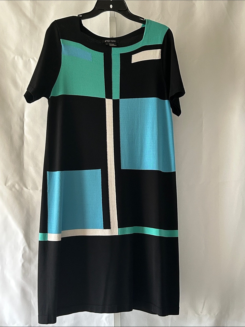 Etcetera Women’s Size Large Multicolor Retro Square Pattern Short Sleeve Dress
